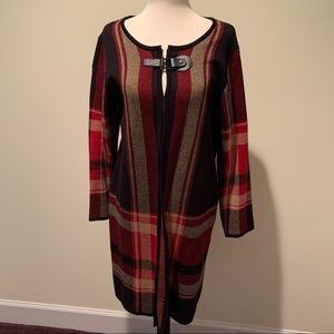 Kasper- knee length open cardigan. MEDIUM